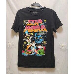 Star Wars Small Black T-Shirt Luke Skywalker Darth Vader Retro Comic Graphic